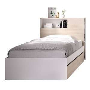 Cama Ten con cabezal y aro 90x190 con 2 cajones blanco y acacia 26 K283B86