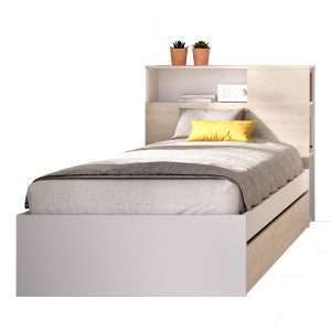 Cama Ten con cabezal y aro 90x190 con arrastre blanco y acacia 26 K284B86