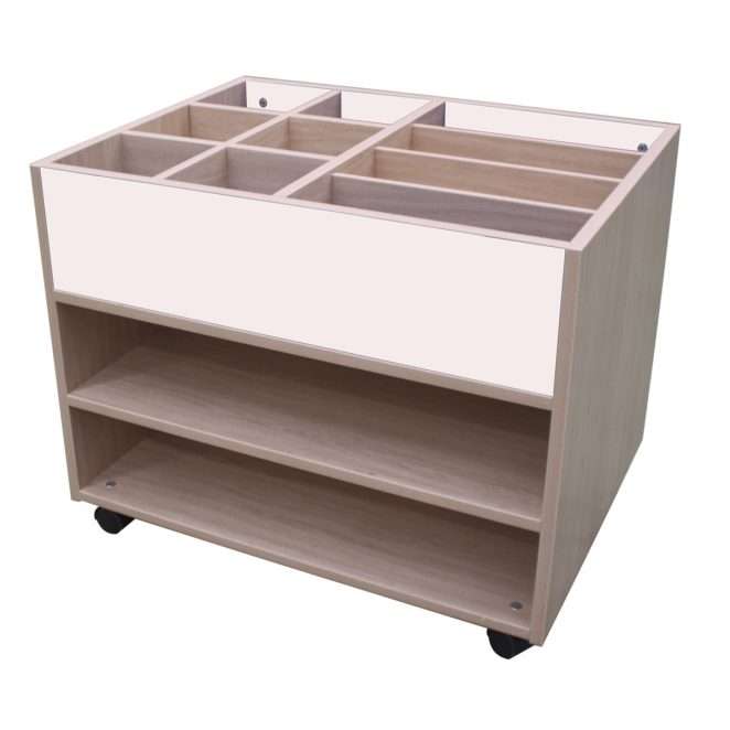 Carro libreria alto doble cara 1 blanco y madera 17 602111E23