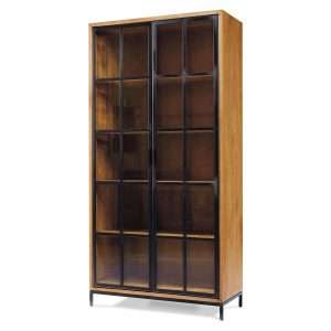 Estanteria vitrina para biblioteca de madera de teca y puertas con cristal 29 CRAVIDO2