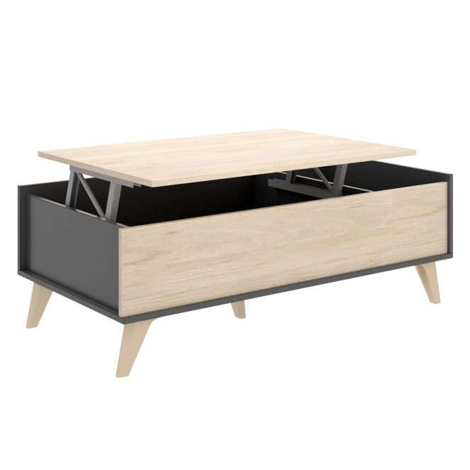 Mesa de centro con mecanismo elevable Ness grafito y acacia 26 K7256486