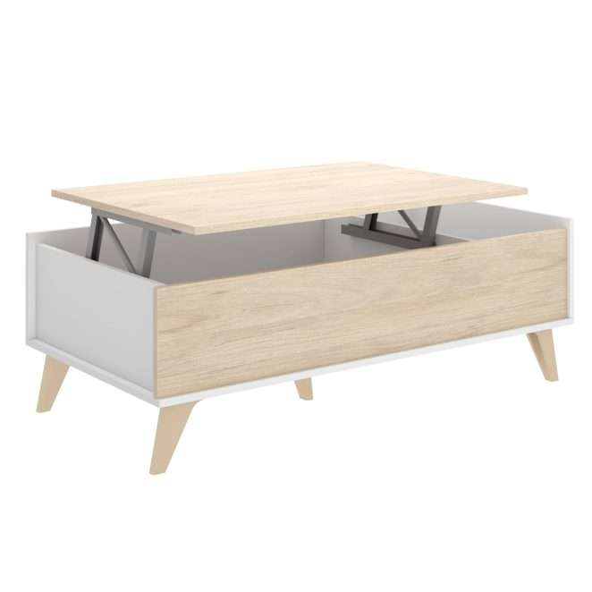 Mesa de centro elevable para hosteleria Ness blanco y acacia 26 K7254386