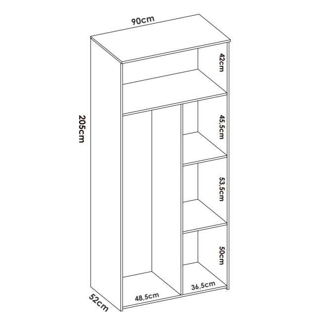 medidas Armario Dina con 2 puertas de blanco y acacia 26 K1354386