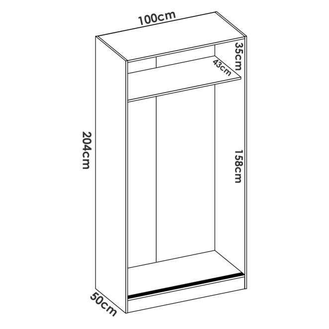 medidas interiores Armario con dos puertas correderas de blanco brillo 26 K12632